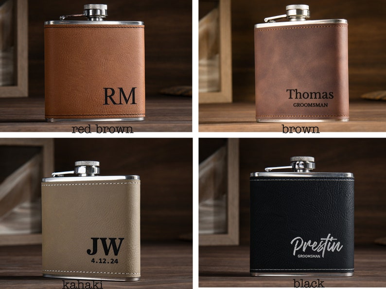 Personalized Flask for Men, Leather Flask Engraved, Custom Leather Flask, Groomsmen Gift, Leather Hip Flask, Monogrammed Flask, gift for him image 10