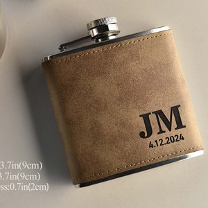 Personalized Flask for Men, Leather Flask Engraved, Custom Leather Flask, Groomsmen Gift, Leather Hip Flask, Monogrammed Flask, gift for him image 4