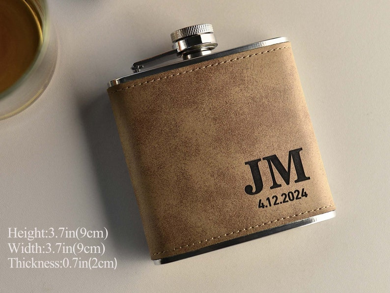 Personalized Flask for Men, Leather Flask Engraved, Custom Leather Flask, Groomsmen Gift, Leather Hip Flask, Monogrammed Flask, gift for him image 4