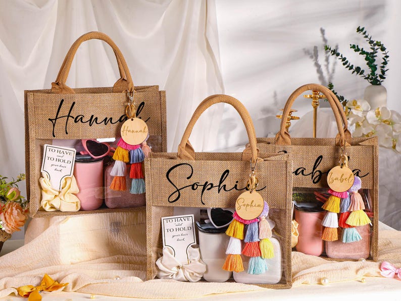 Custom Burlap and PVC Bag, Personalized Bridesmaid Gift Bag, Beach Tote ...