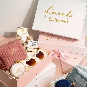 Bridesmaid Gift Box Set Personalized,Custom Name Bridesmaid Proposal Gift Box with Makeup bag,Bridal Party Gift Boxes, Wedding Gift Box