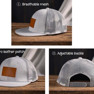 Personalisierter Leder Patch Hut, Säugling Kleinkind Kinder Erwachsene Jugend Snapback, Benutzerdefinierte Kleinkind Hut, Baby Name Hut, Kinder Name Hut, Kindermütze, Baby Geschenke Bild 6