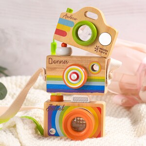 Wooden camera toy kaleidoscope,Mini Camera Toy,Neck Hanging Photographed Props | Montessori Pretend Play Camera Room Hanging,Toddler Toy