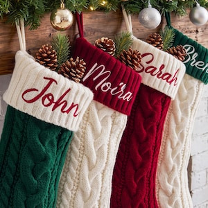 2026 Embroidered Christmas Stocking, Knitted Family Stocking, Personalized Xmas Stocking with Name, Holiday Gifts