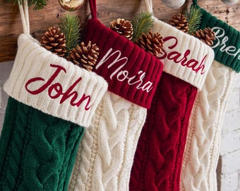 Calza di Natale ricamata 2026, calza di famiglia lavorata a maglia, calza di Natale personalizzata con nome, regali per le feste