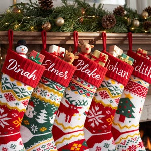 Gepersonaliseerde geborduurde kerstsok, kerstdecoratie voor het hele gezin, kerstsok met eigen naam