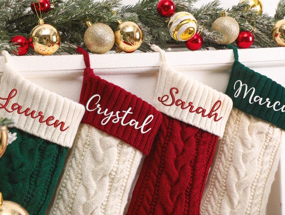 Personalized Christmas Stockings, Embroidered Knitted Custom Christmas
