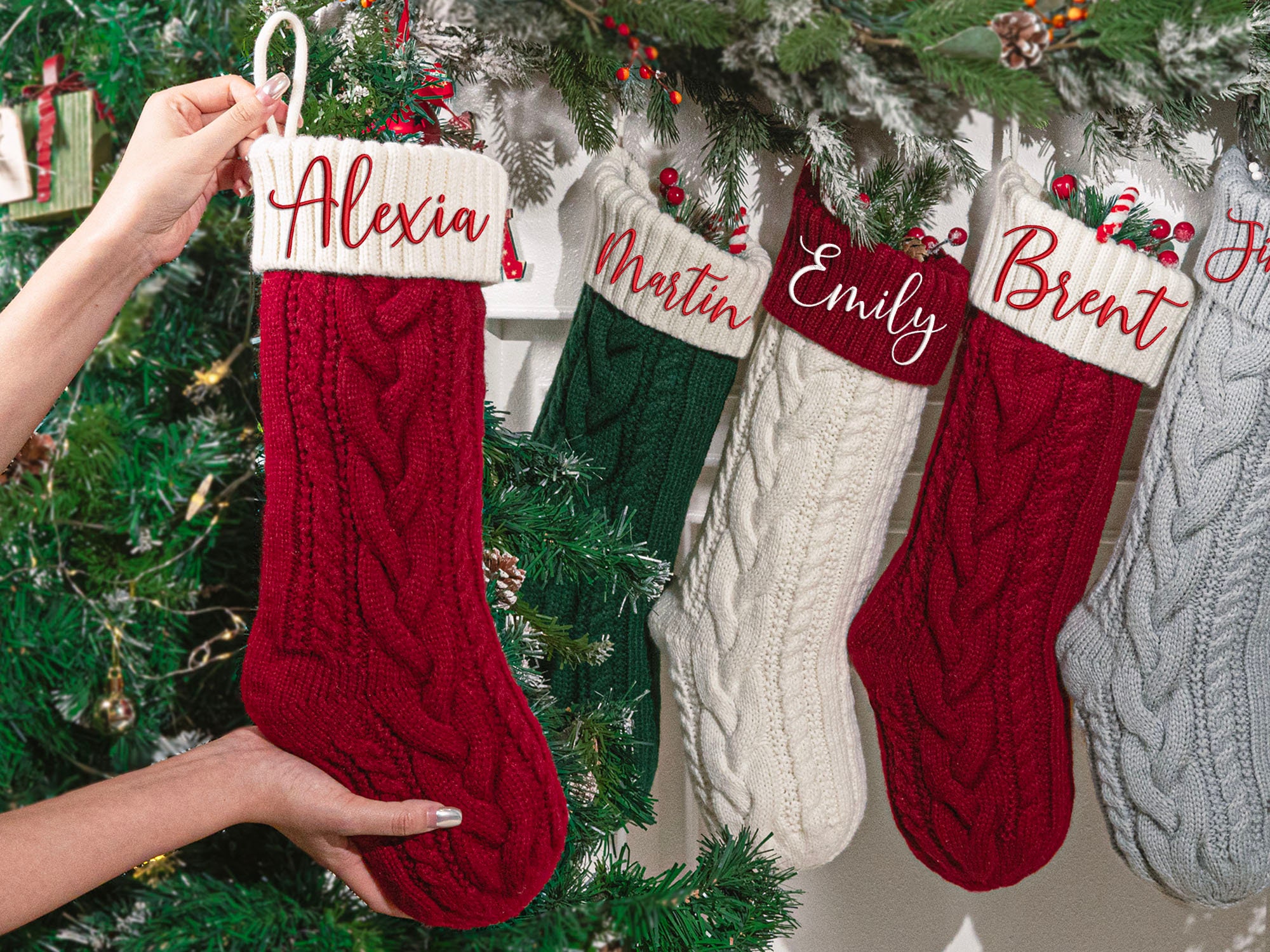 VEYLIN Medias De Navidad Con Letras, Medias De Navidad Grandes De Felpa, image size:2000x1499