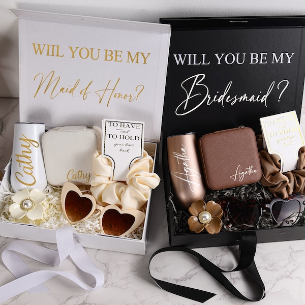 Personalisierte Brautjungfer Geschenkbox Set, benutzerdefinierte Name Brautjungfer Vorschlag Geschenkbox, leere Geschenkbox, Brautparty Geschenkboxen, Hochzeitsgeschenkbox