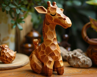 Giraffe hölzerne Desktop Ornamente, Giraffe Statue, Tierfiguren, Holzfiguren, Tierschmuck, Schreibtischdekoration