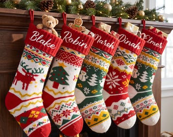 Personalized Embroidered Christmas Stocking, Family Holiday Decor, Custom Name Xmas Stocking