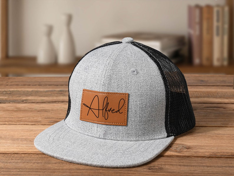 Personalisierte Snapback-Mütze, Kleinkind-Mütze, Mesh-Baseballmütze, Säuglings und Jugendmütze, Leder-Patch-Mütze, Namensmütze für Kinder, Kindermütze, Babygeschenke, Papamütze Bild 5