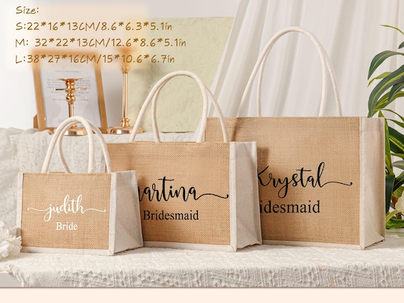 Personalized Bridesmaid Gift Bag with charm,Custom Burlap gift Bag,Beach tote bag,Bachelorette Party Bag, Bridesmaid Proposal Gift,Beach Bag