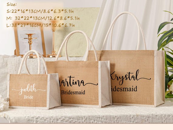 Personalized Bridesmaid Gift Bag with charm,Custom Burlap gift Bag,Beach tote bag,Bachelorette Party Bag, Bridesmaid Proposal Gift,Beach Bag