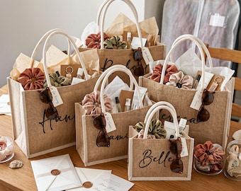 Personalized Burlap Bridesmaid Bags, Bohemian Tassel Charm Tote