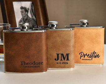 Personalized Flask for Men, Leather Flask Engraved, Custom Leather Flask, Groomsmen Gift, Leather Hip Flask, Monogrammed Flask, gift for him