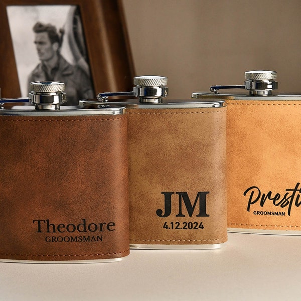 Personalized Flask for Men, Leather Flask Engraved, Custom Leather Flask, Groomsmen Gift, Leather Hip Flask, Monogrammed Flask, gift for him