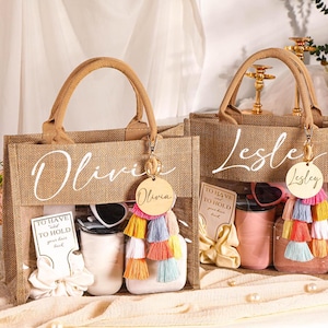 Burlap and PVC Bridesmaid Gift Bag, Bachelorette Party Bag for Her, Beach tote bag With Name, Bridesmaid Proposal Gift bag, Beach Tote Bag