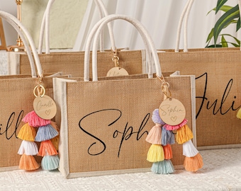 Custom bridesmaid gift bag & Charm, bridesmaid Gift Bags with Name, bridesmaids beach party bags, Bachelorette Party Bag, Bridal shower bag