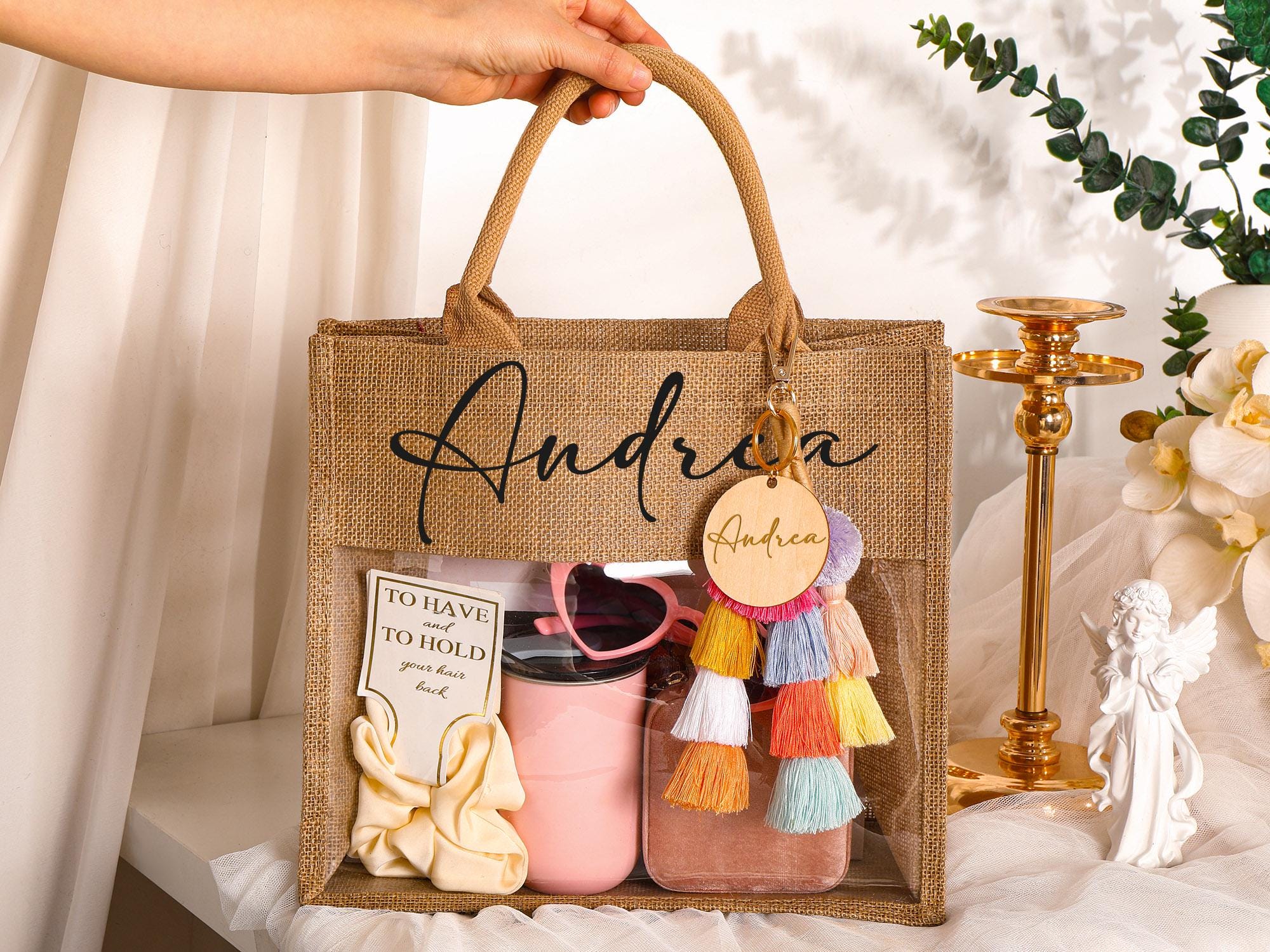 Custom Burlap and PVC Bag, Personalized Bridesmaid Gift Bag, Beach Tote ...