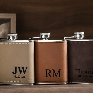 Personalized Flask for Men, Leather Flask Engraved, Custom Leather Flask, Groomsmen Gift, Leather Hip Flask, Monogrammed Flask, gift for him image 9