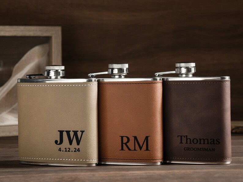 Personalized Flask for Men, Leather Flask Engraved, Custom Leather Flask, Groomsmen Gift, Leather Hip Flask, Monogrammed Flask, gift for him image 9