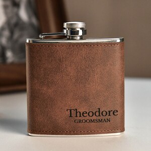 Personalized Flask for Men, Leather Flask Engraved, Custom Leather Flask, Groomsmen Gift, Leather Hip Flask, Monogrammed Flask, gift for him image 2