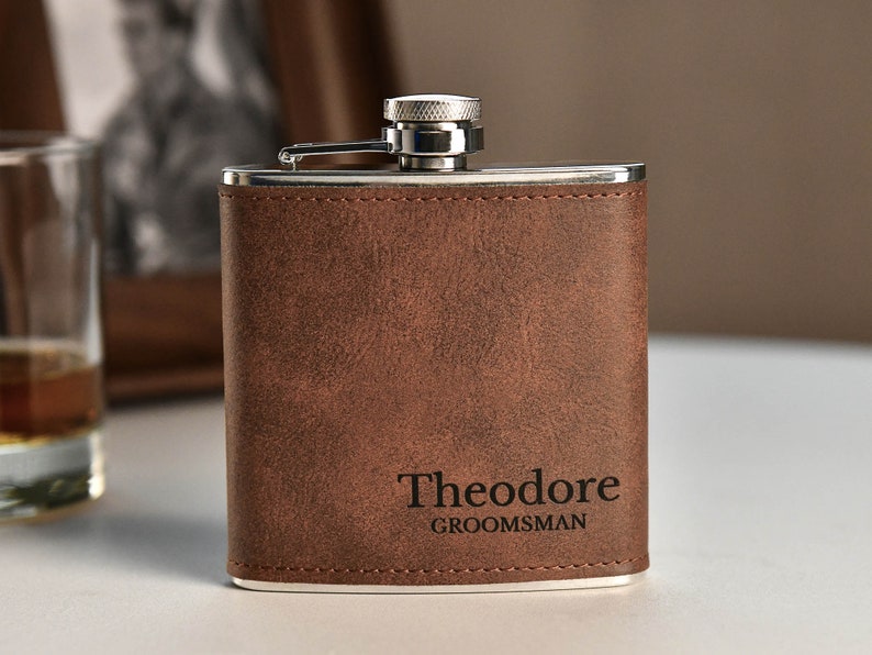 Personalized Flask for Men, Leather Flask Engraved, Custom Leather Flask, Groomsmen Gift, Leather Hip Flask, Monogrammed Flask, gift for him image 2