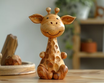 Wood Art Figurine Ornament,Handmade Giraffe Wood Art Figurine Ornament,Original Art Carving Statue