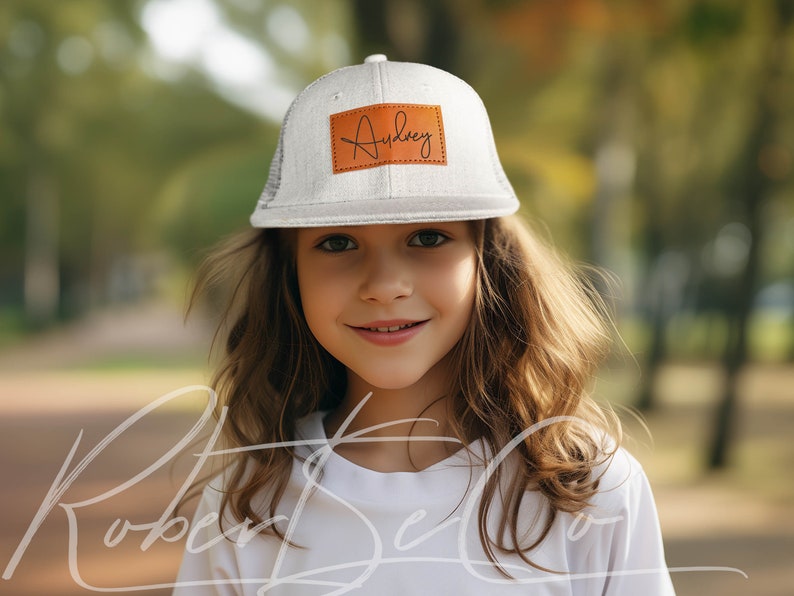 Kleinkind Hut, personalisierte Säugling Hut, Leder Patch Hut, Kinder Baseballmütze, Unterschrift Hut, Geschenk für Baby, Baby Snapback Hut, Daddy Hut & Ich Bild 4