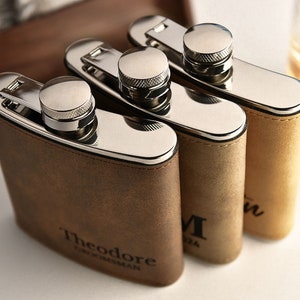 Personalized Flask for Men, Leather Flask Engraved, Custom Leather Flask, Groomsmen Gift, Leather Hip Flask, Monogrammed Flask, gift for him image 7