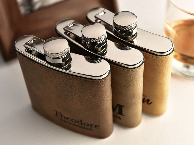 Personalized Flask for Men, Leather Flask Engraved, Custom Leather Flask, Groomsmen Gift, Leather Hip Flask, Monogrammed Flask, gift for him image 7