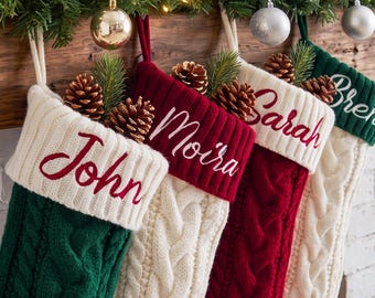 2026 Embroidered Christmas Stocking, Knitted Family Stockings, Personalized Xmas Stocking with Name, Holiday Decor