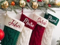 2025 Embroidered Christmas Stocking, Knitted Family Stocking, Personalized Xmas Stocking with Name,Holiday Stockings,Christmas Family Gifts