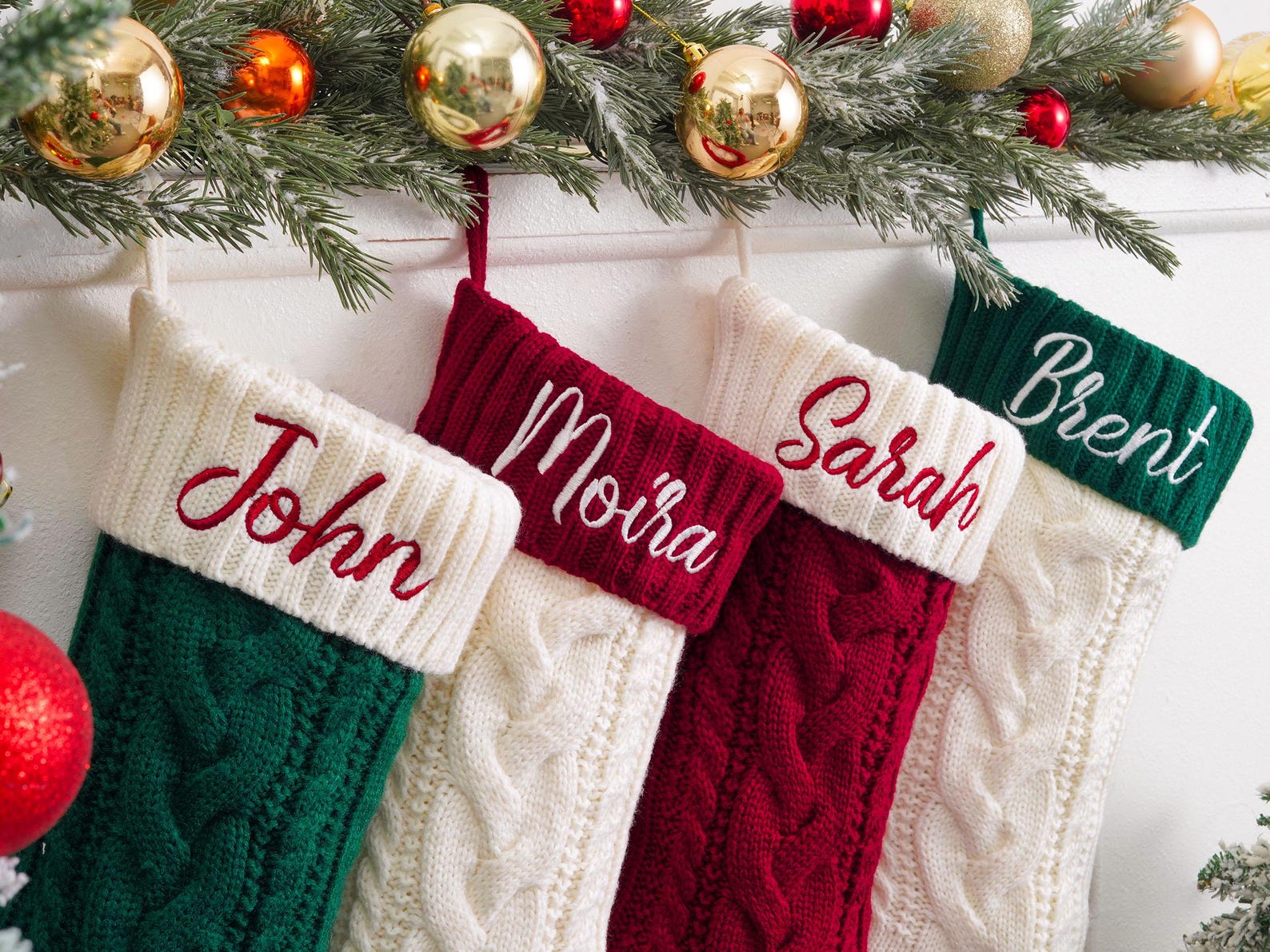 2025 Embroidered Christmas Stocking, Knitted Family Stocking, Personalized Xmas Stocking with Name,Holiday Stockings,Christmas Family Gifts - top red+white, F1