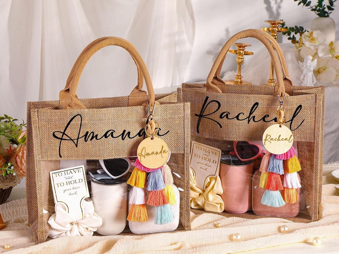 Personalized Bridesmaid Gift Bag With Charm, Custom Burlap and PVC Bag ...