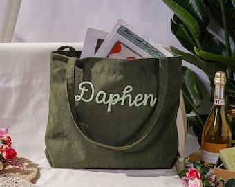 Custom Corduroy  Name Tote Bag, Bridesmaid Gift bag,Custom Name Tote Bag,Everyday Essential & Weekender,Christmas Gift for Her,Monogram Bag