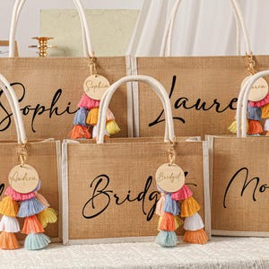Sac-cadeau personnalisé de demoiselle d'honneur avec breloque,sac cadeau personnalisé en toile de jute,sac fourre-tout de plage,sac de soirée bachelorette,cadeau proposition de demoiselle d'honneur,sac de plage