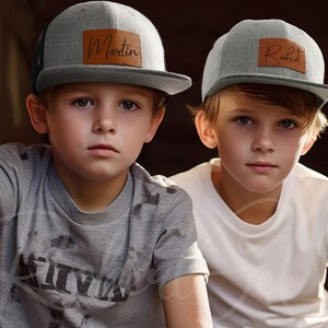 Kleinkind Hut, personalisierte Säugling Hut, Leder Patch Hut, Kinder Baseballmütze, Unterschrift Hut, Geschenk für Baby, Baby Snapback Hut, Daddy Hut & Ich Bild 3