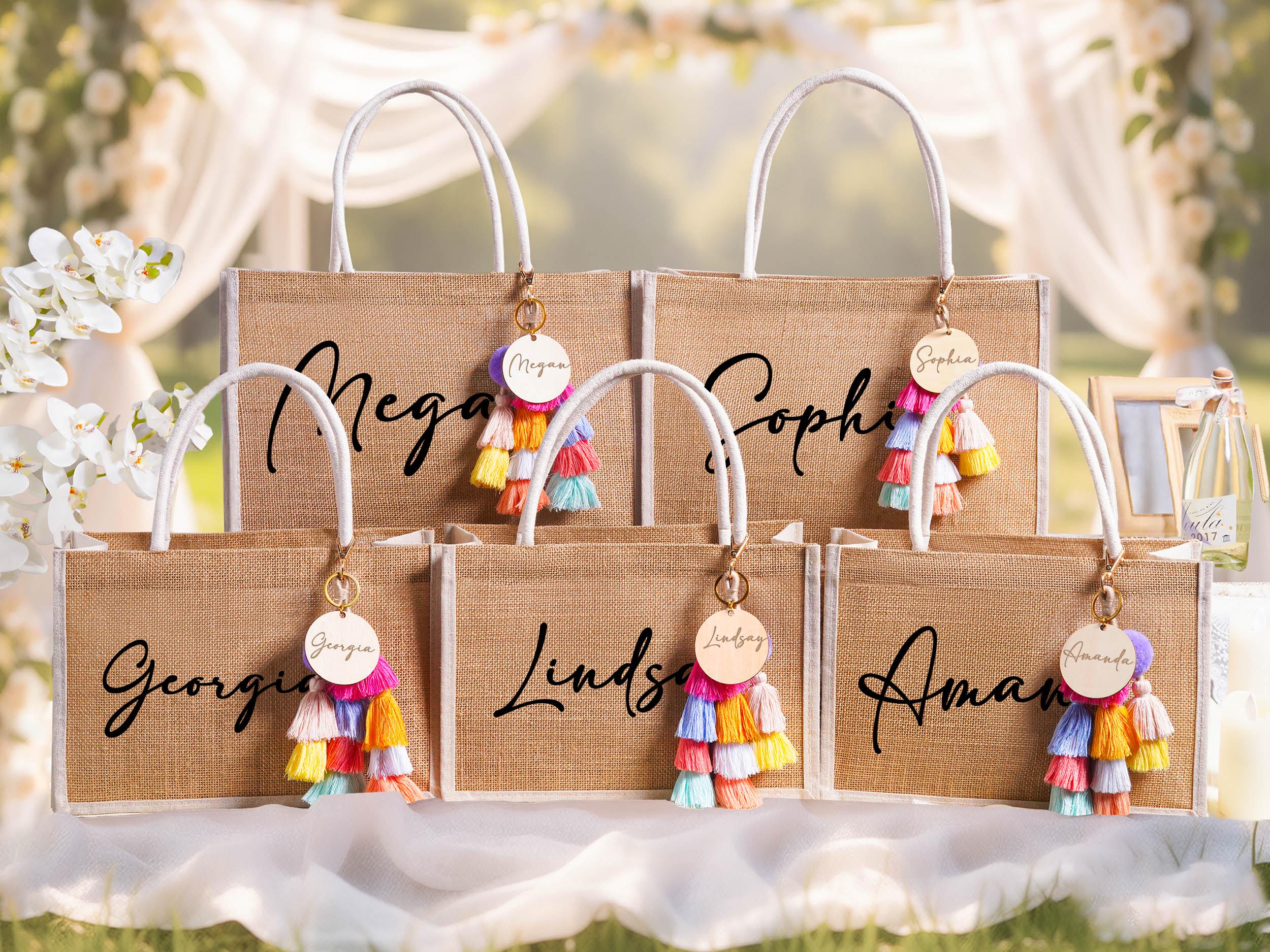 Personalized Bridesmaid Beach Gift Bag With Charm, Custom Burlap Beach ...