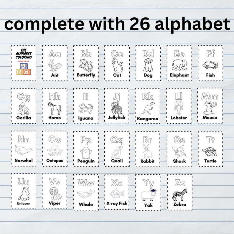 Animal Version Printable Alphabet Coloring Page, Instant Download ...