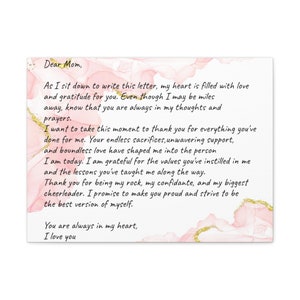 Lienzo con una carta para mamá, una carta para mamá desde lejos, idea de regalo para el cumpleaños de mamá, regalo de cumpleaños para mamá, idea para el Día de la Madre