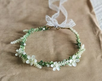 Witte groene kroon, natuurlijke bruiloft haarkroon, bloemhaarkrans, bruidsbloemkroon, gipskruid, handgemaakte haarkrans, bruidskronen