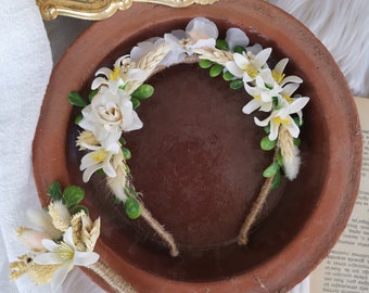 White Green Bridal Crown, Bridal Floral Crown, Wedding Crown, Wedding Floral Crown, Orange Blossom Floral Crown, Natural Preserved Headband