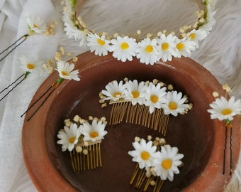 Meilleure vente, couronne de cheveux de mariée marguerite, fleur de mariage, serre-tête fleur marguerite, peigne à cheveux et épingles à cheveux fleur marguerite, accessoires de mariée, cadeau