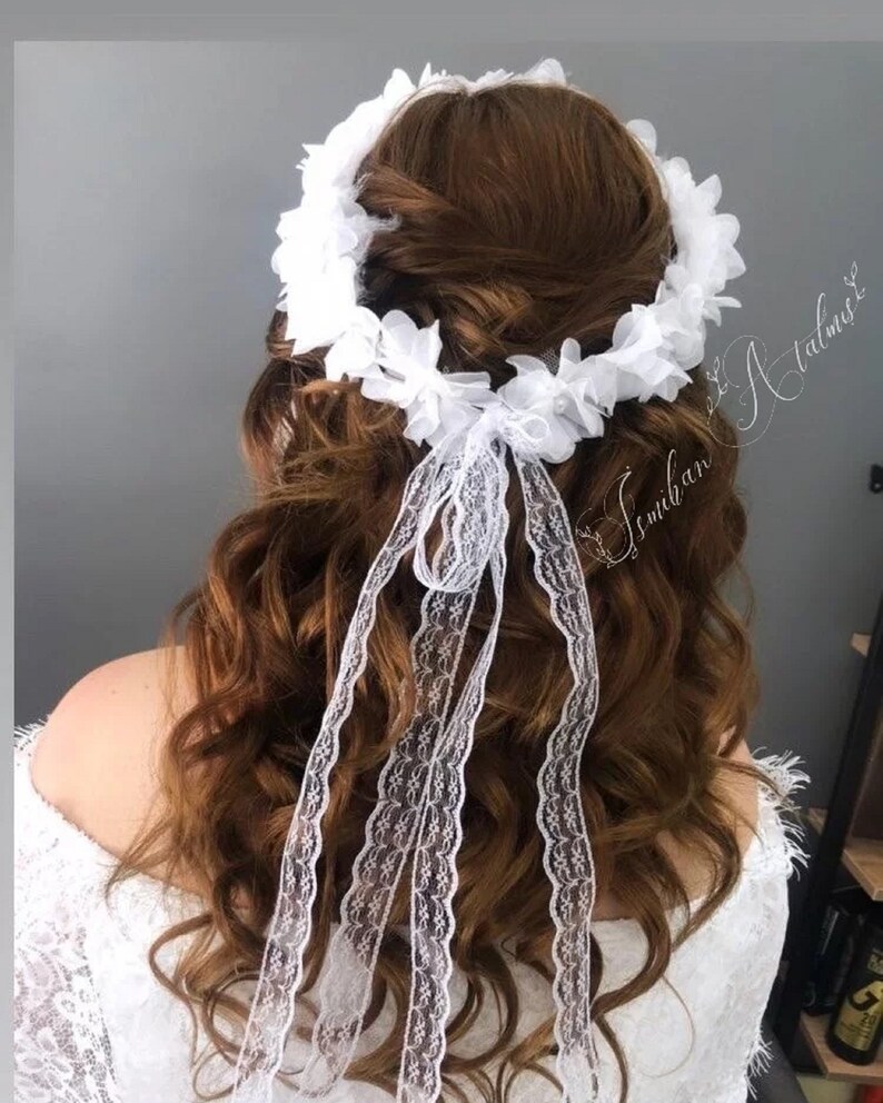 White Crown, White Crown Aesthetic, Flower Wedding Crown, Bridal Hair Wreath White, Floral Wedding Headpiece,Bridal Hair Piece,Bridals Crown image 5