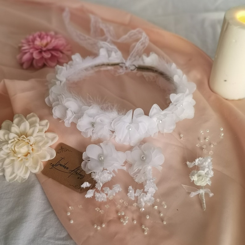 White Crown, White Crown Aesthetic, Flower Wedding Crown, Bridal Hair Wreath White, Floral Wedding Headpiece,Bridal Hair Piece,Bridals Crown image 3