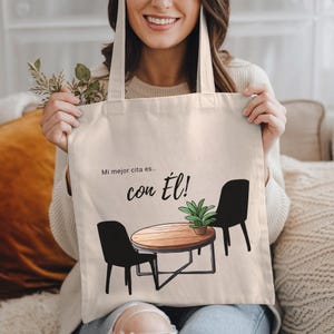 Mi Mejor Cita Es Con Él Cotton Canvas Tote, Eco-Friendly Bible Verse Bag, Spanish Christian Tote, Reusable Motivational Shopper