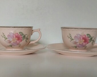 Vintage Taylor Smith Taylor 1950's Pink  Floral Tea For Two Set