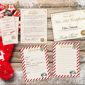 Carta a Papá Noel, 5 piezas de papelería para Papá Noel, plantilla editable en Canva, certificado de lista agradable, correo del Polo Norte, plantillas de papelería navideña